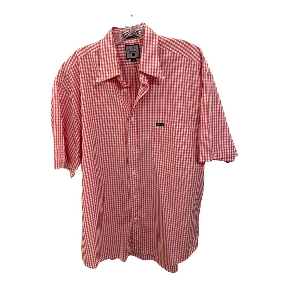 Faconnable Checked Button Up Shirt Pink Size Large short sleeve